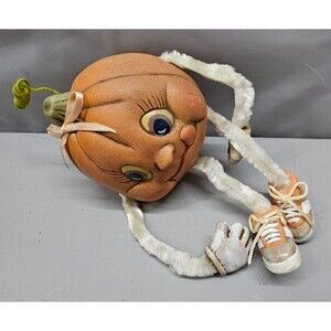 Pumpkin Head Doll Plush Legs Sneakers Whimsical Halloween Decor